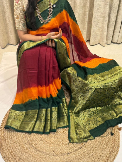 Premium Cotton Silk Saree with Heavy Hand Dyeing Work