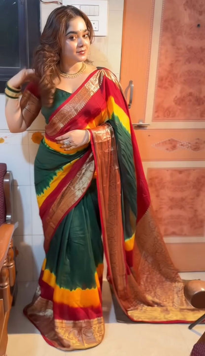 Premium Cotton Silk Saree with Heavy Hand Dyeing Work