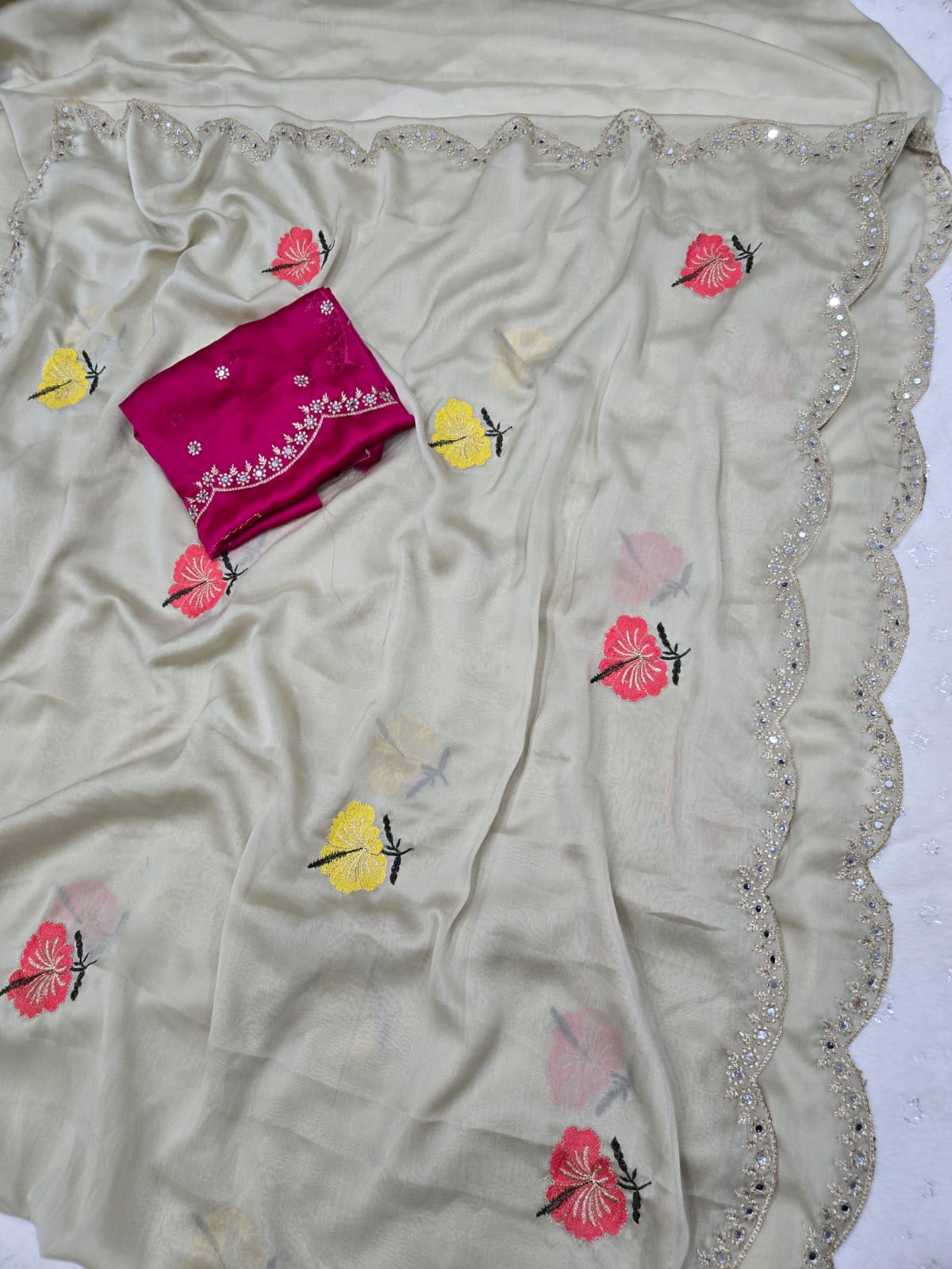 Premium Rangoli Silk Saree with Original Zari & Real Mirror Work