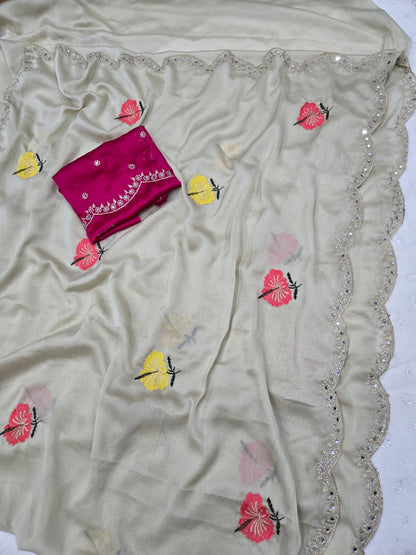 Premium Rangoli Silk Saree with Original Zari & Real Mirror Work