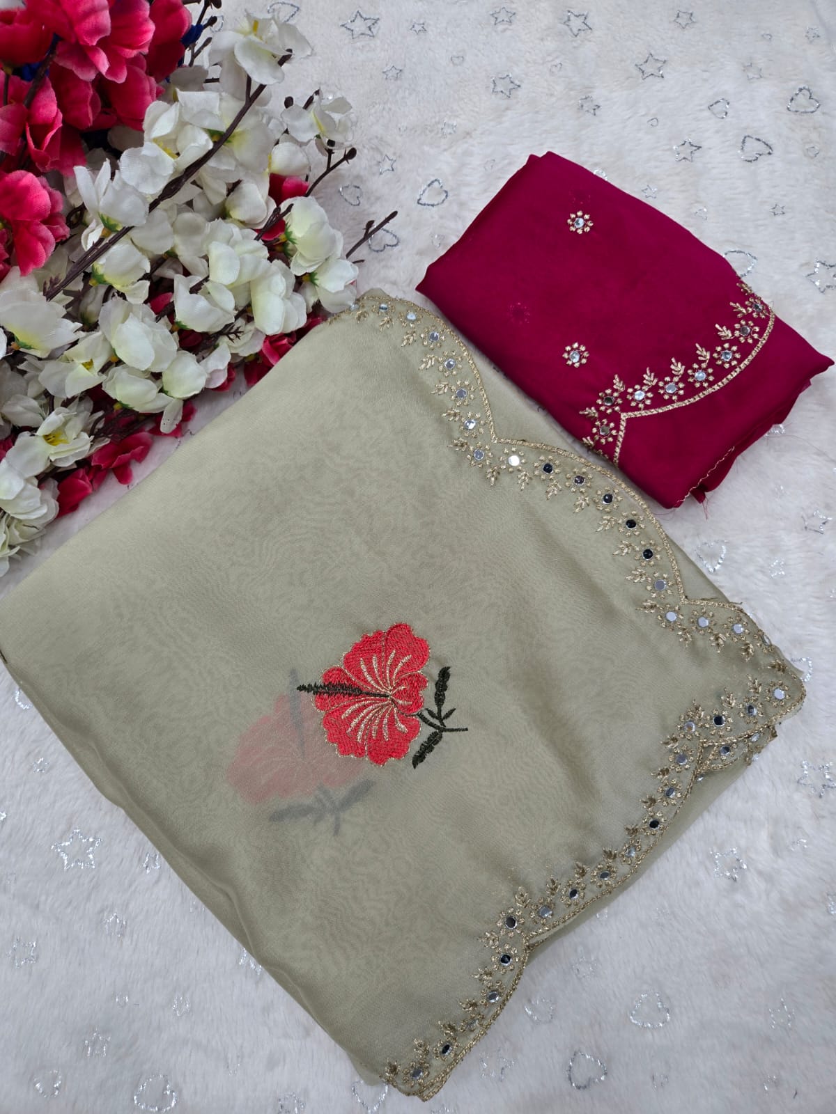 Premium Rangoli Silk Saree with Original Zari & Real Mirror Work