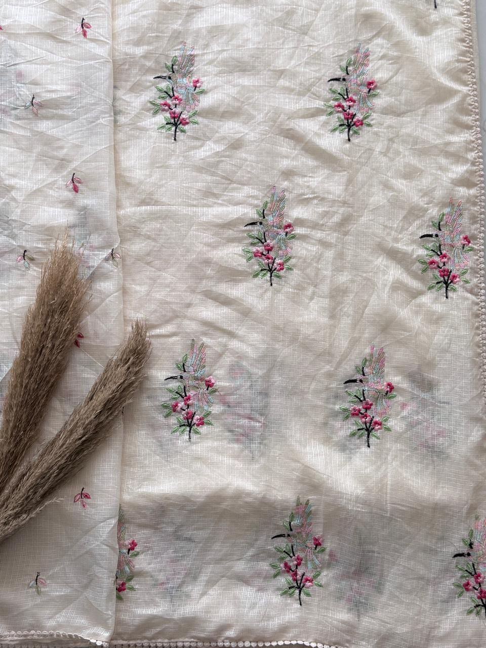 Premium Kota Doriya Silk Saree with Rainbow Thread Work