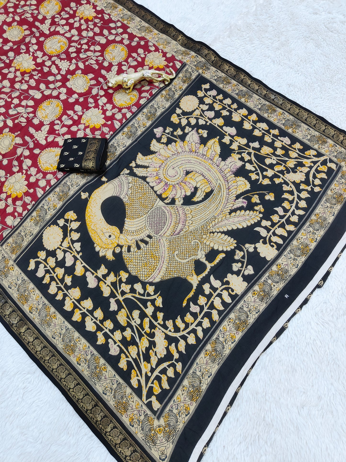 Premium Soft Mal Mal Cotton Silk Saree with Pen Kalamkari Inspired Floral Weaving