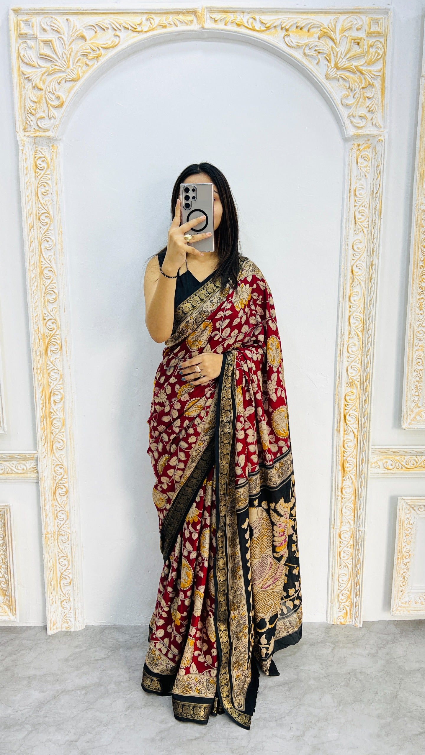 Premium Soft Mal Mal Cotton Silk Saree with Pen Kalamkari Inspired Floral Weaving