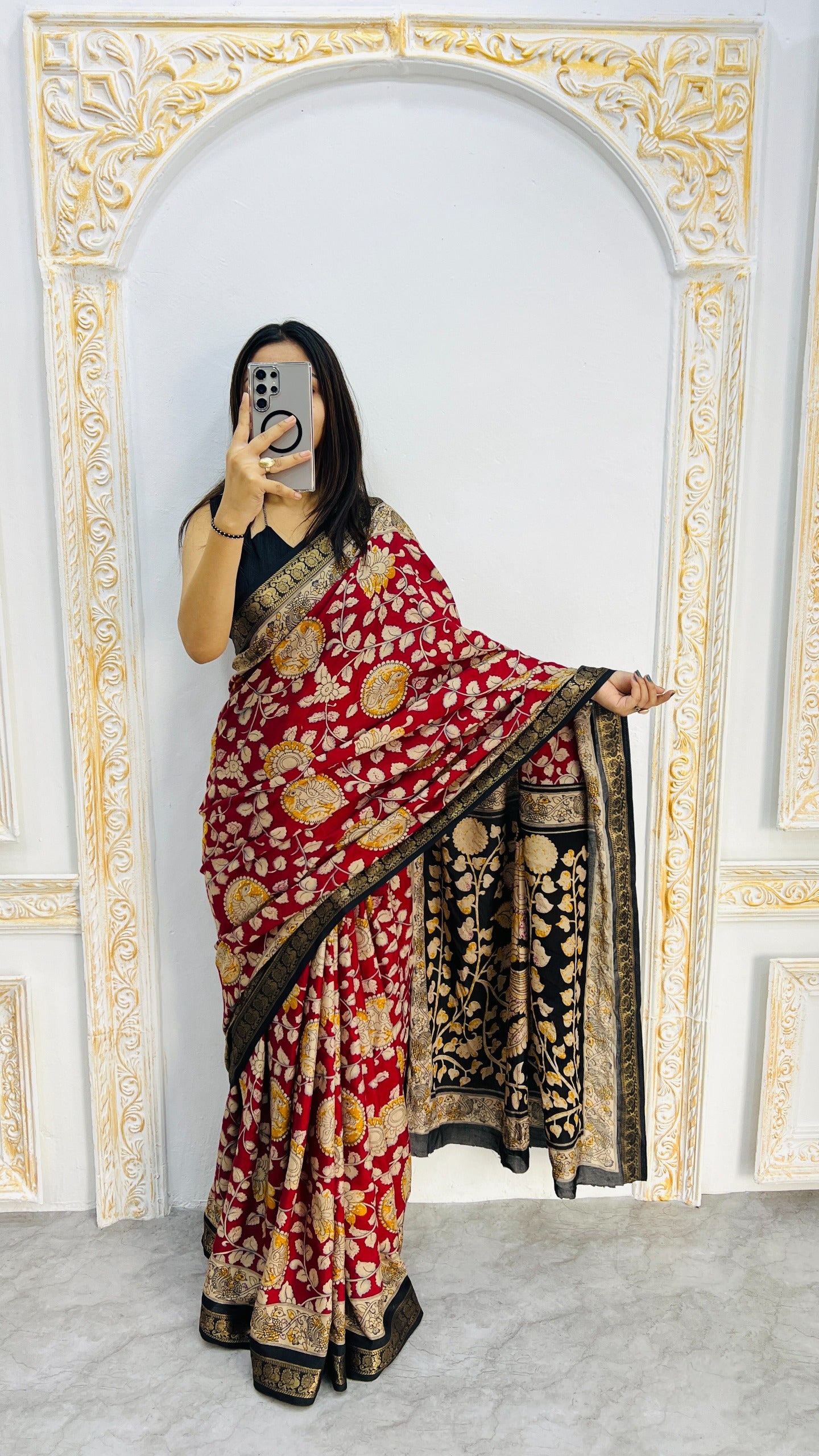 Premium Soft Mal Mal Cotton Silk Saree with Pen Kalamkari Inspired Floral Weaving