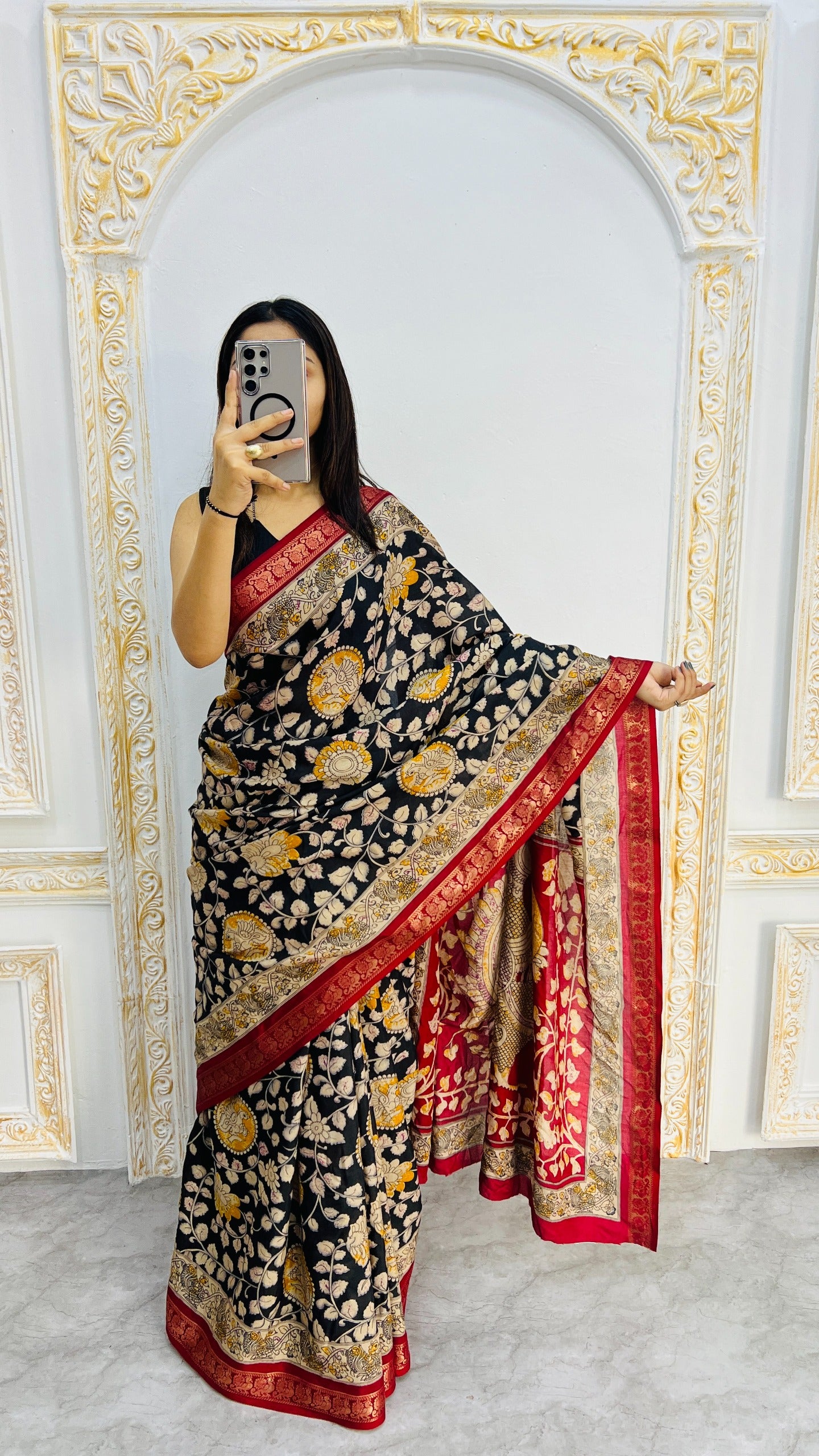 Premium Soft Mal Mal Cotton Silk Saree with Pen Kalamkari Inspired Floral Weaving