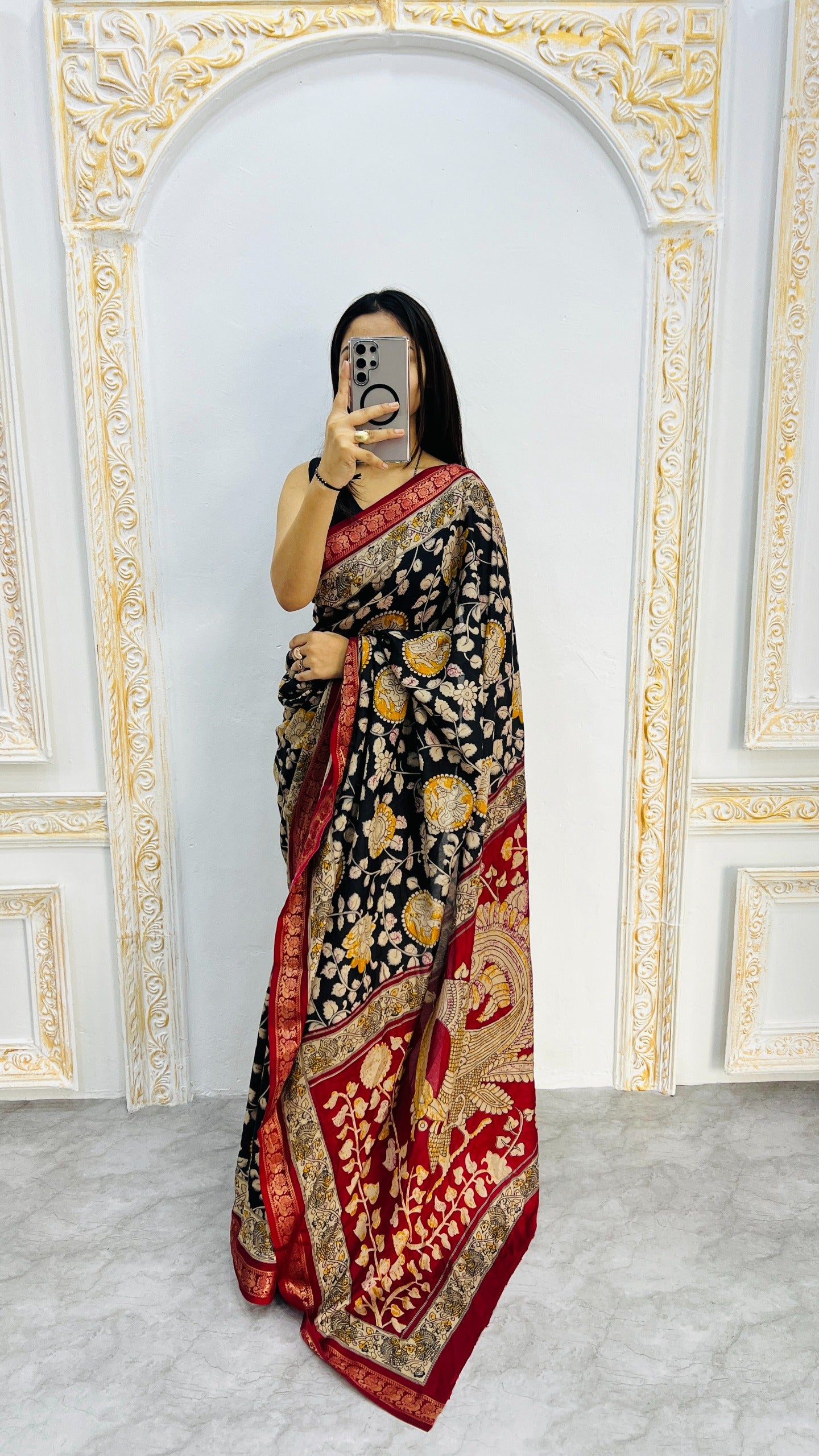 Premium Soft Mal Mal Cotton Silk Saree with Pen Kalamkari Inspired Floral Weaving