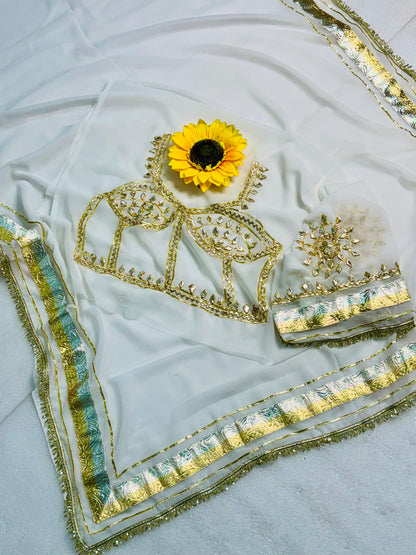 Premium Soft C*C Georgette Saree with Turra, Gota Lace & Hand Sequins Work