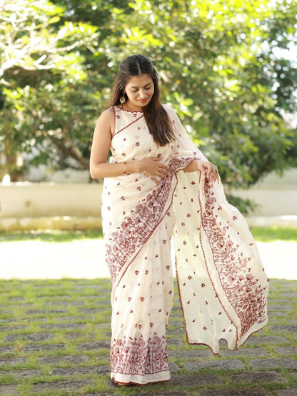 Premium Soft Kota Doriya Saree with Multi Thread Work & Cotton Lace Border