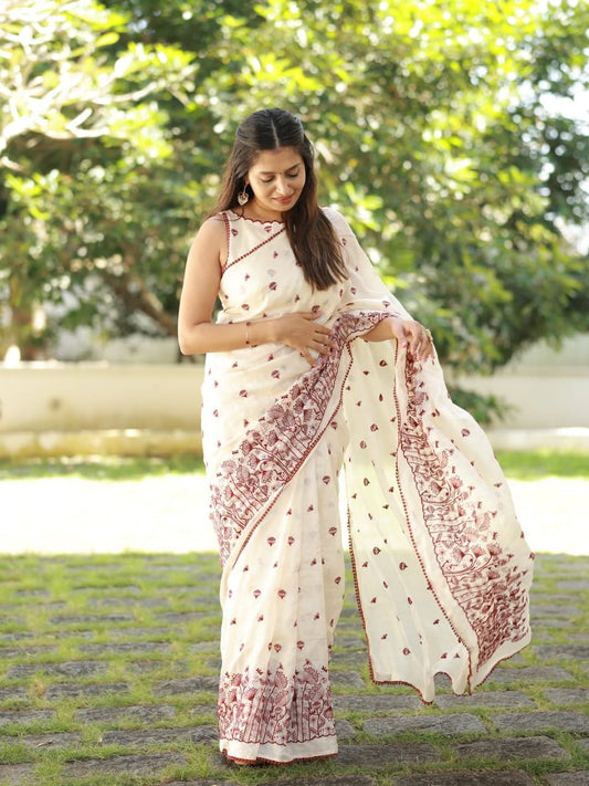 Premium Soft Kota Doriya Saree with Multi Thread Work & Cotton Lace Border