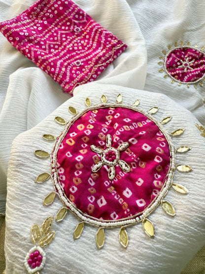 Premium Pure Crush Georgette Chiffon Saree with Zardozi Handwork & Khatli Border