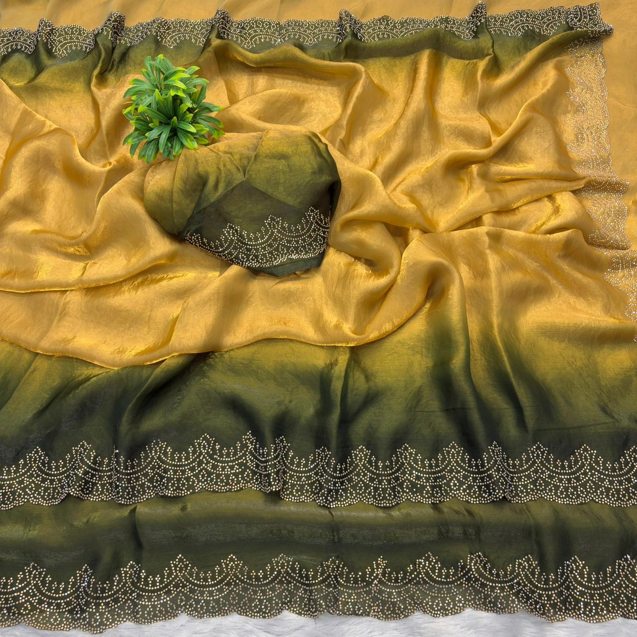 Premium Space Silk Padding Saree with Jarkan Work