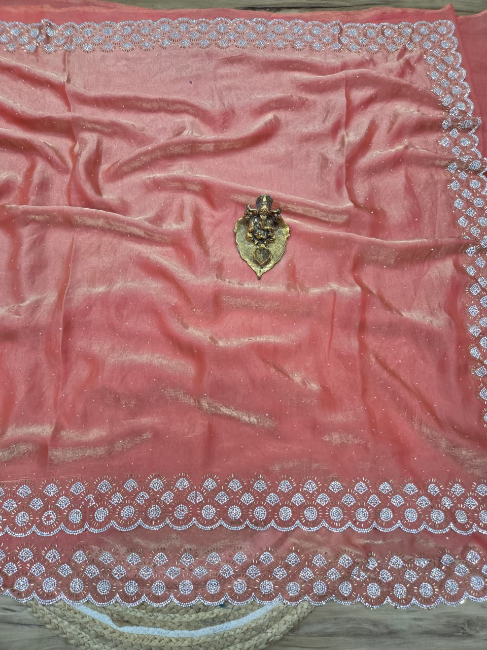 Premium Space Silk Padding Saree with Original Jarkan Diamond Work