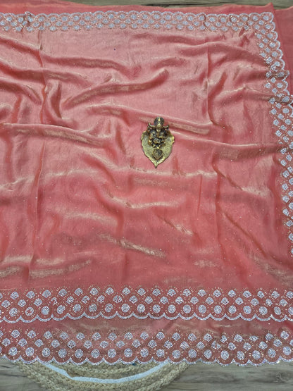 Premium Space Silk Padding Saree with Original Jarkan Diamond Work