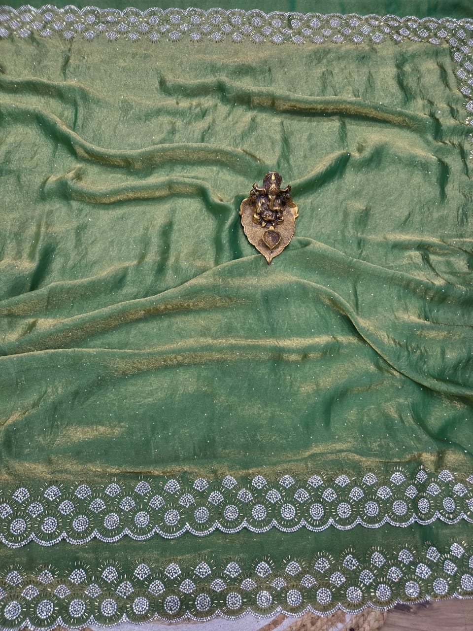 Premium Space Silk Padding Saree with Original Jarkan Diamond Work