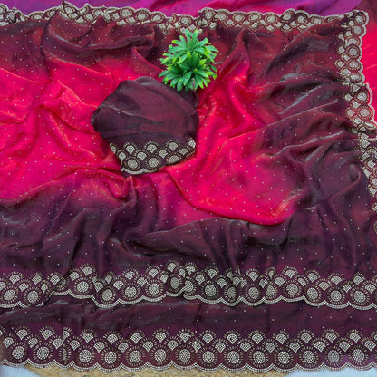 Premium Space Silk Padding Saree with Original Jarkan Diamond Work