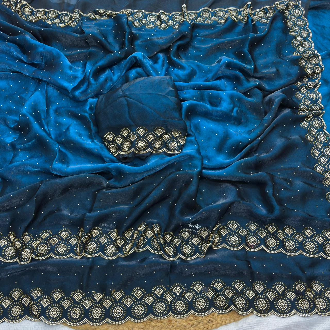 Premium Space Silk Padding Saree with Original Jarkan Diamond Work