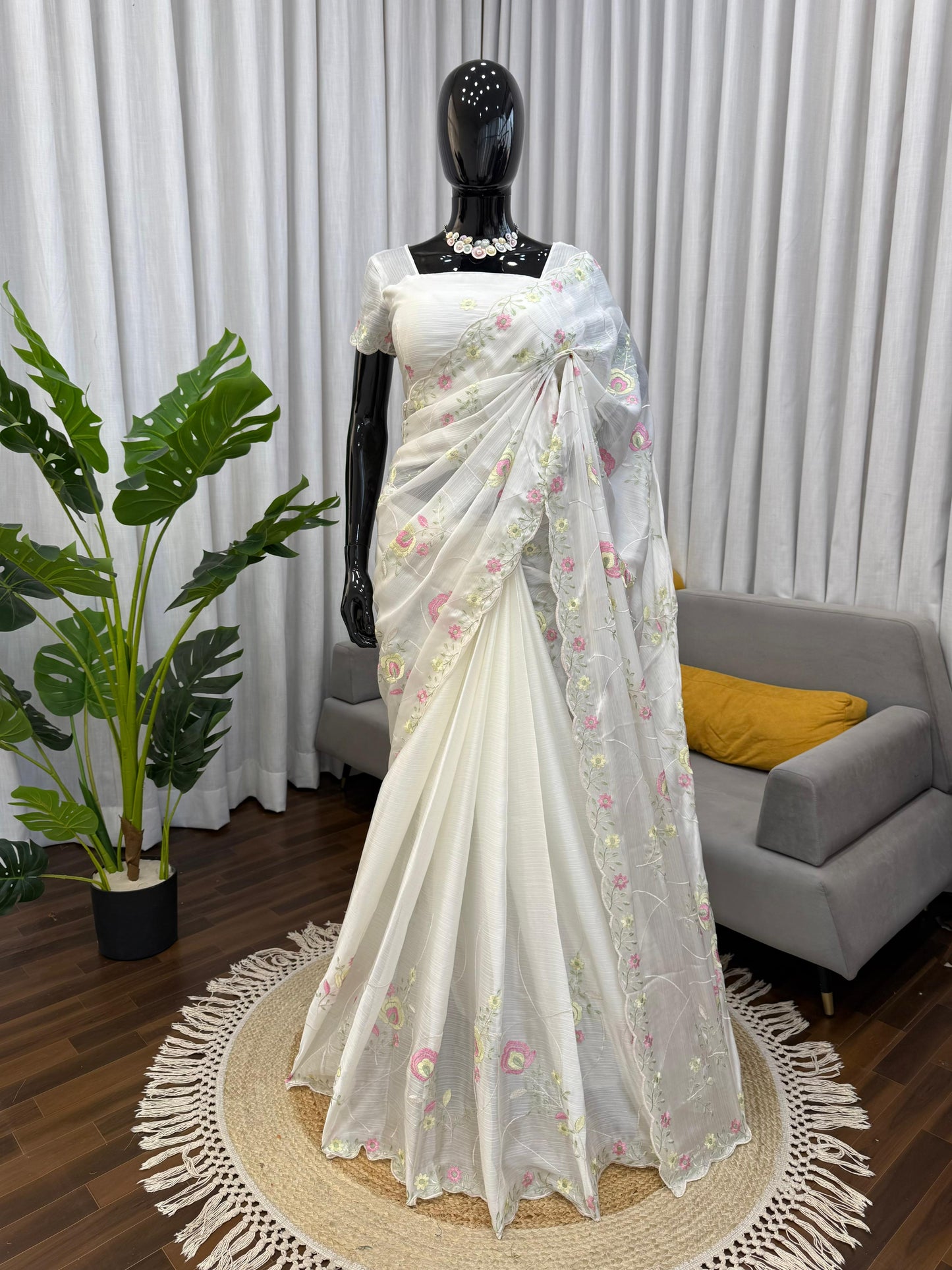 Premium Heavy Chiffon Saree with Intricate Thread Work