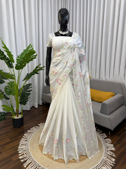 Premium Heavy Chiffon Saree with Intricate Thread Work