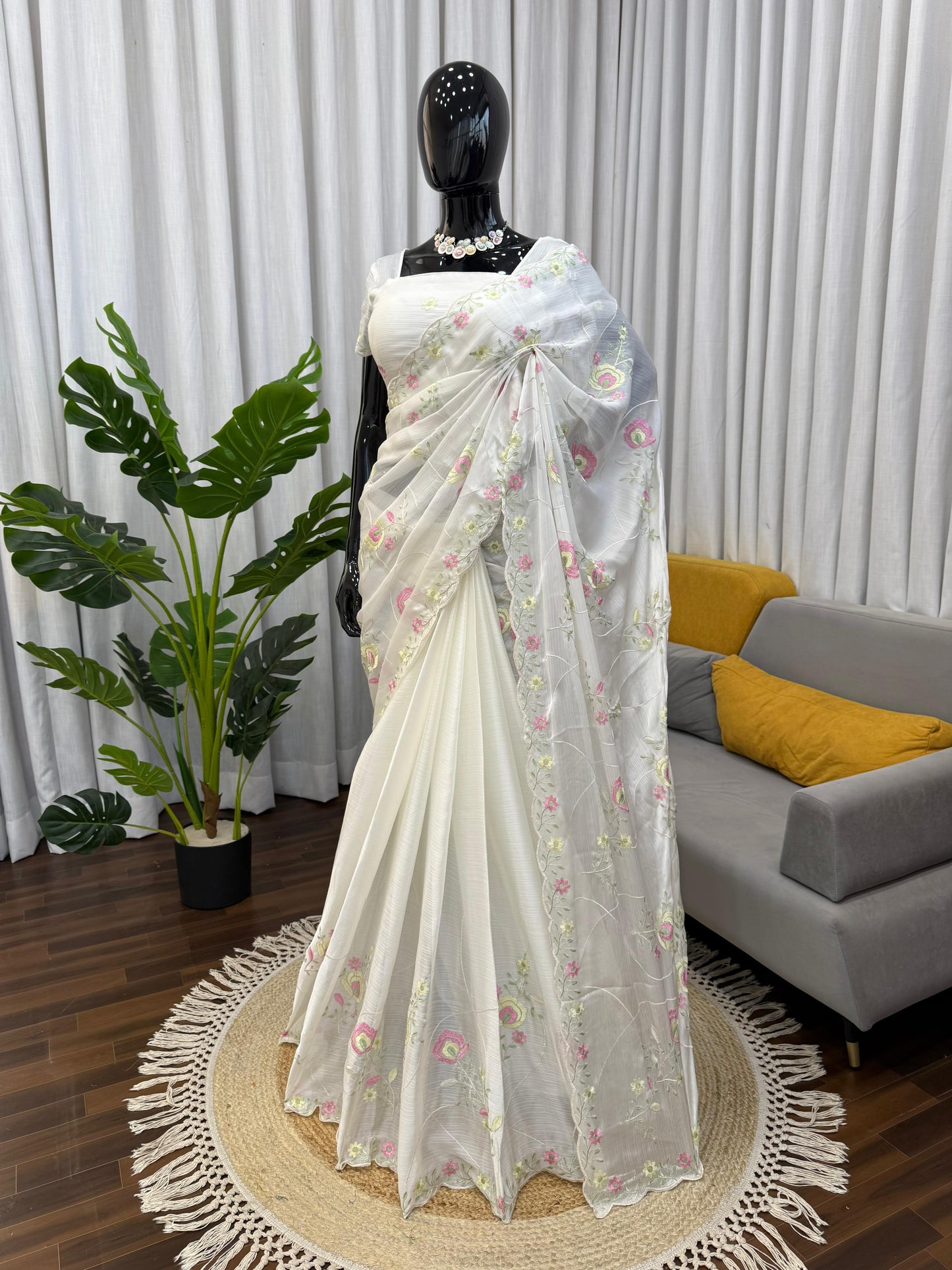 Premium Heavy Chiffon Saree with Intricate Thread Work