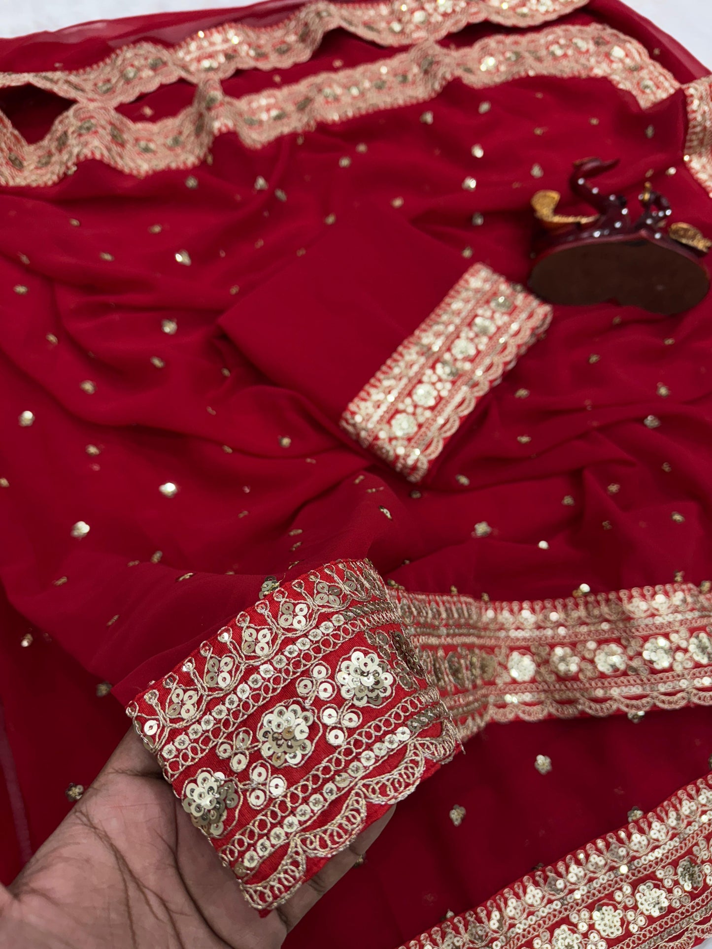 Premium Pure Georgette Saree with Sequins & Dori Embroidery Lace Border