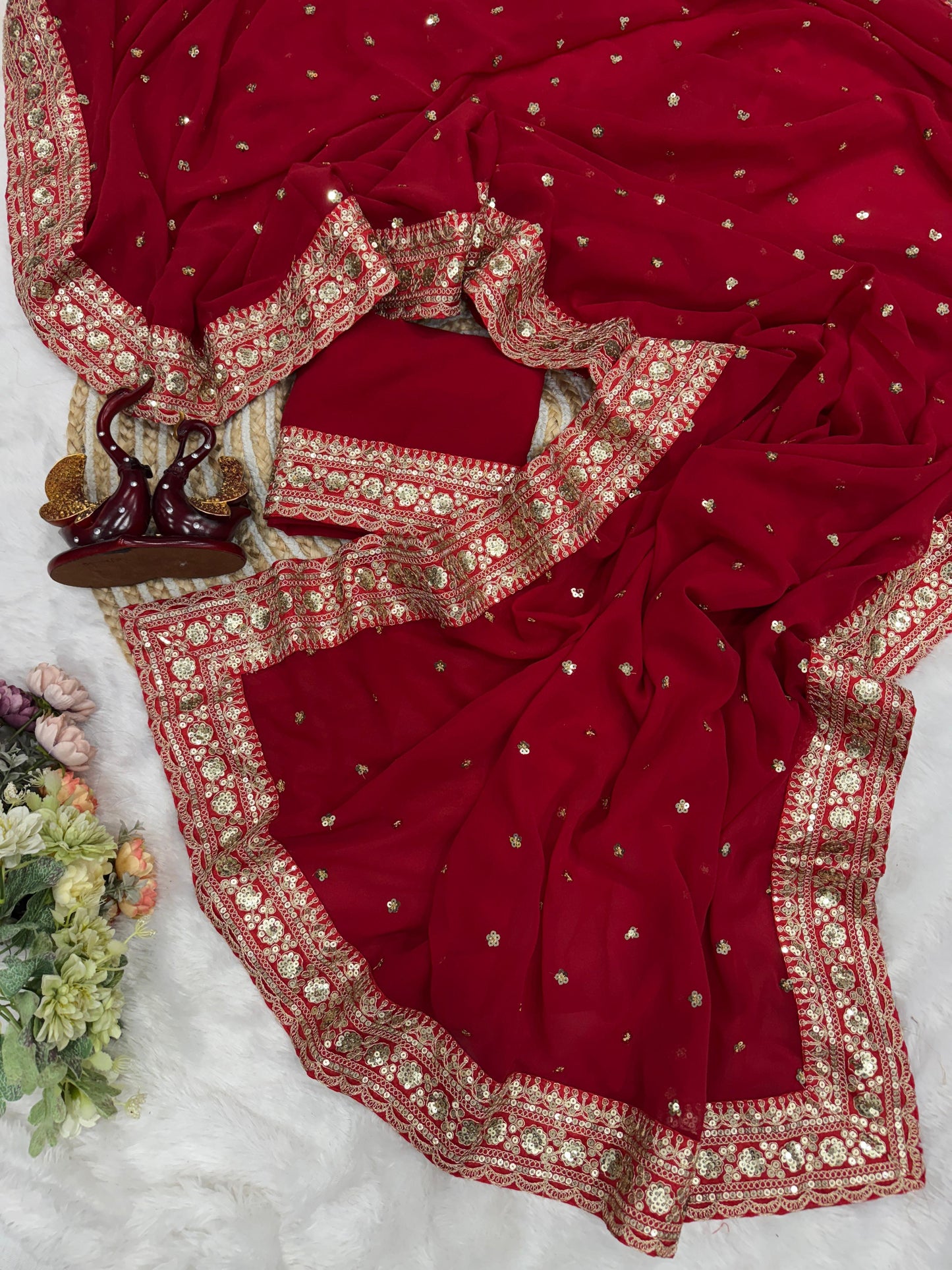 Premium Pure Georgette Saree with Sequins & Dori Embroidery Lace Border