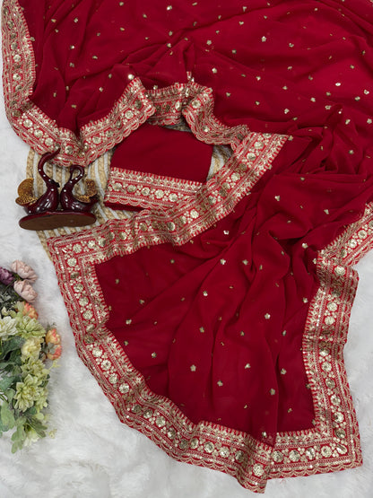 Premium Pure Georgette Saree with Sequins & Dori Embroidery Lace Border