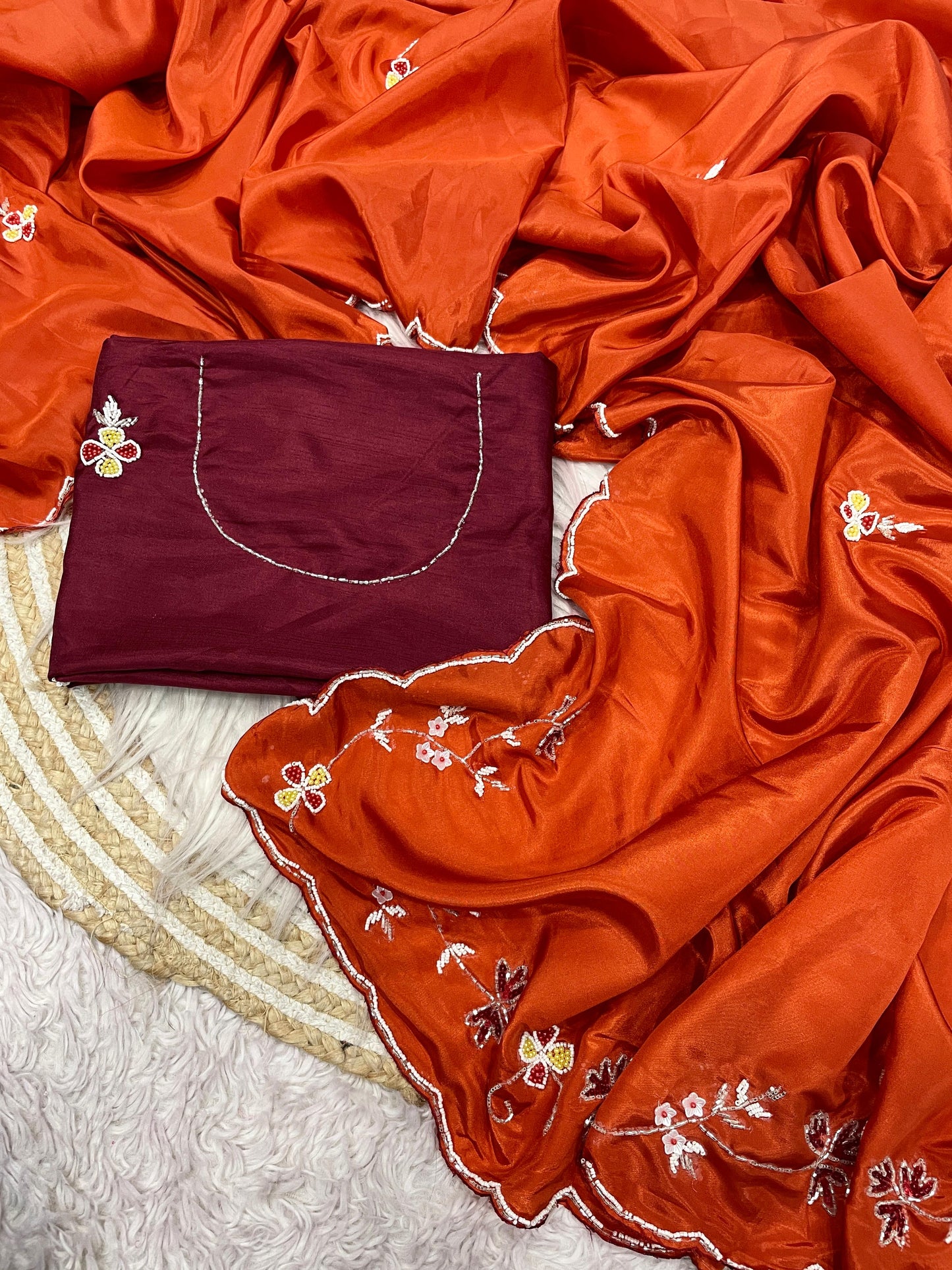 Premium H.O. Silk Saree with Khatli Cut Dana Handwork & All-Over Arco Border