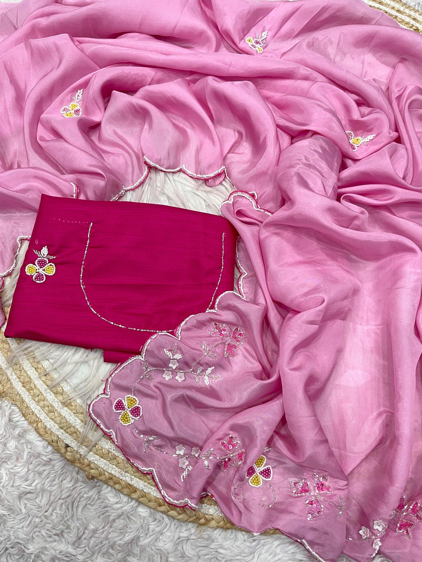 Premium H.O. Silk Saree with Khatli Cut Dana Handwork & All-Over Arco Border