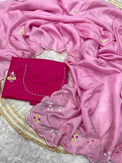 Premium H.O. Silk Saree with Khatli Cut Dana Handwork & All-Over Arco Border