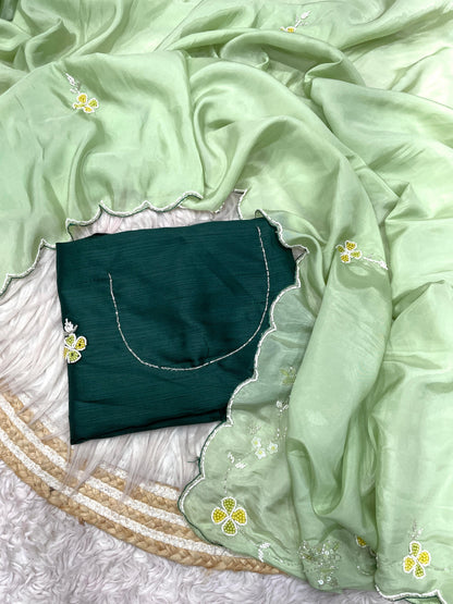Premium H.O. Silk Saree with Khatli Cut Dana Handwork & All-Over Arco Border