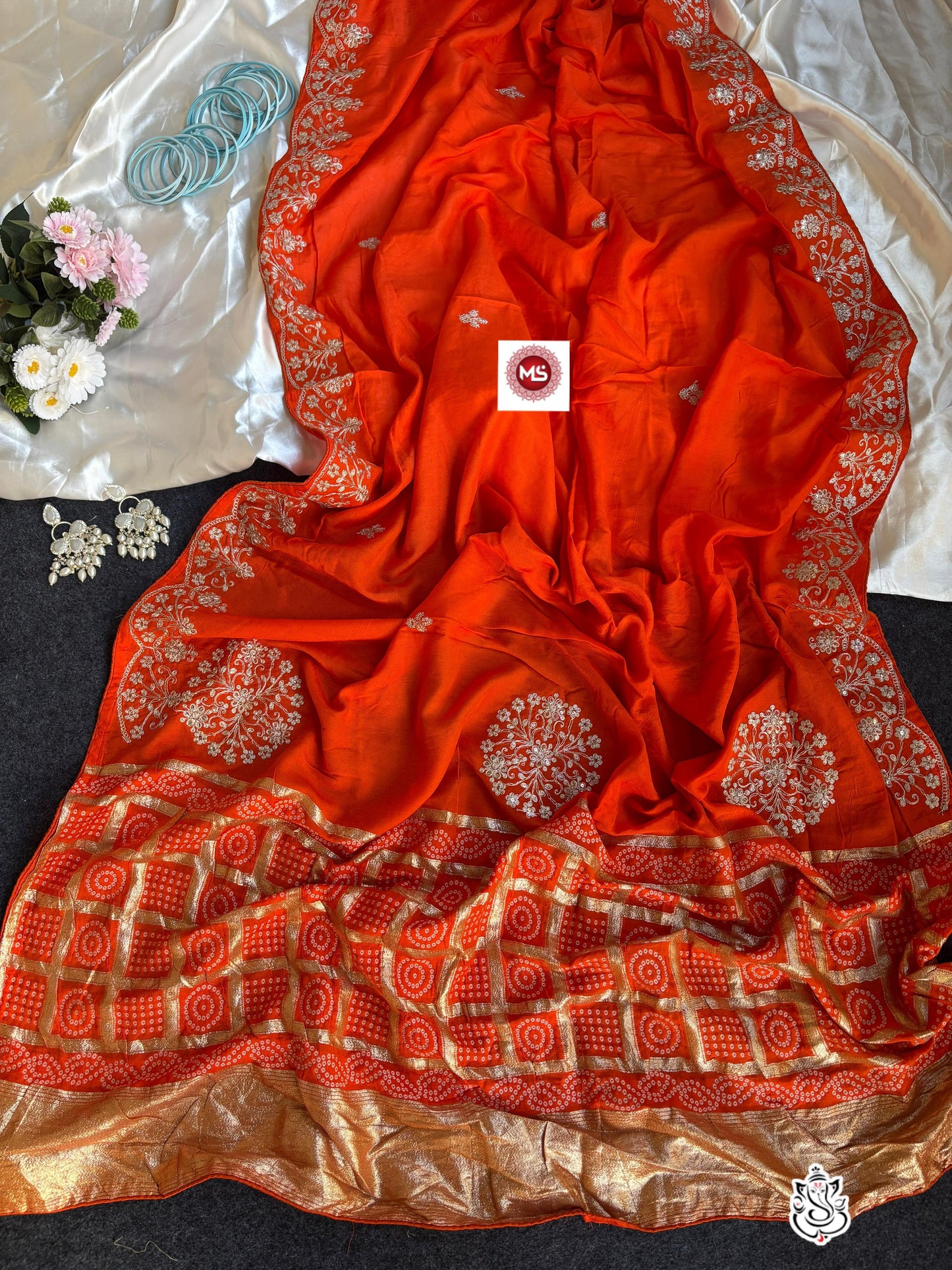 Premium Dolla Silk Bandhej Weaving Saree with Exclusive Pittha Work