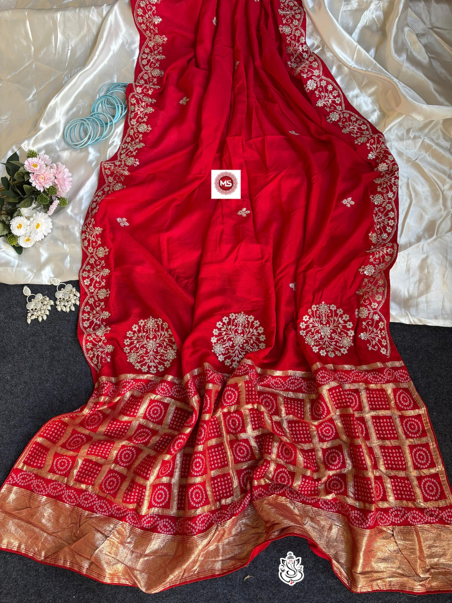 Premium Dolla Silk Bandhej Weaving Saree with Exclusive Pittha Work