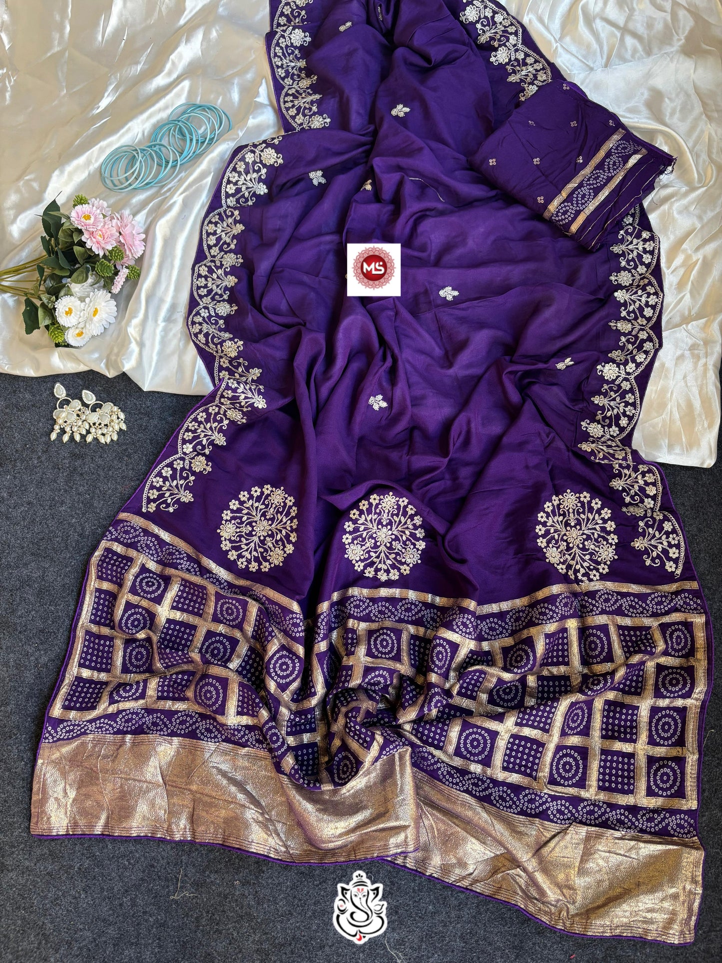 Premium Dolla Silk Bandhej Weaving Saree with Exclusive Pittha Work