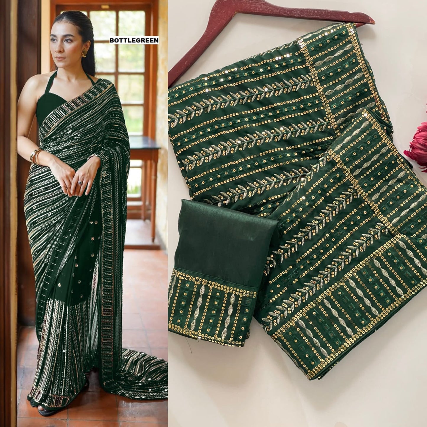 Premium Heavy Faux Georgette Saree with 5mm Sequins & Multi Embroidery Work