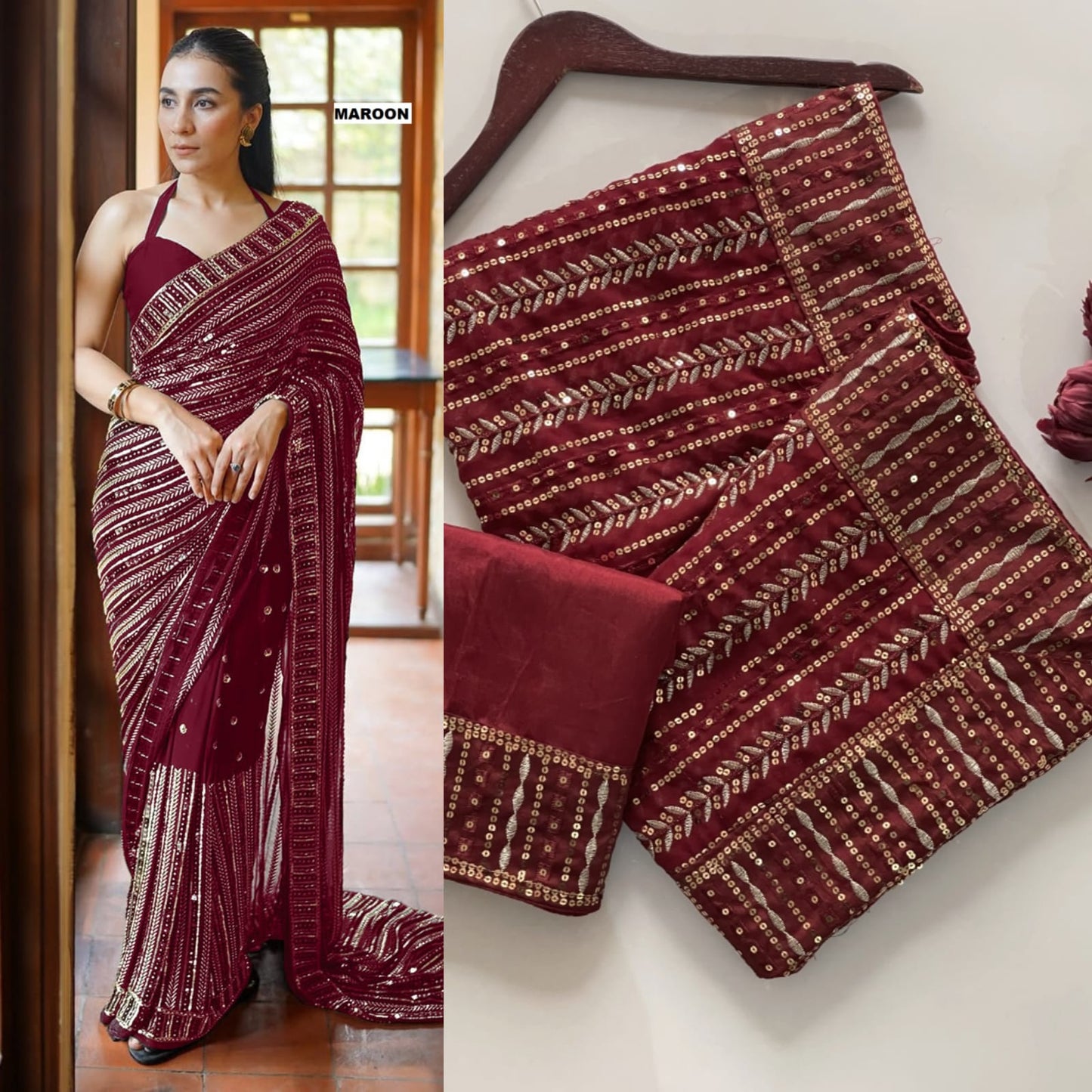 Premium Heavy Faux Georgette Saree with 5mm Sequins & Multi Embroidery Work
