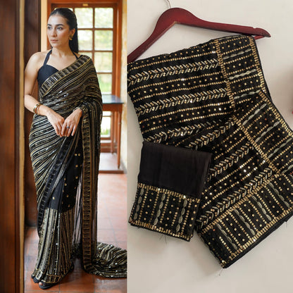 Premium Heavy Faux Georgette Saree with 5mm Sequins & Multi Embroidery Work