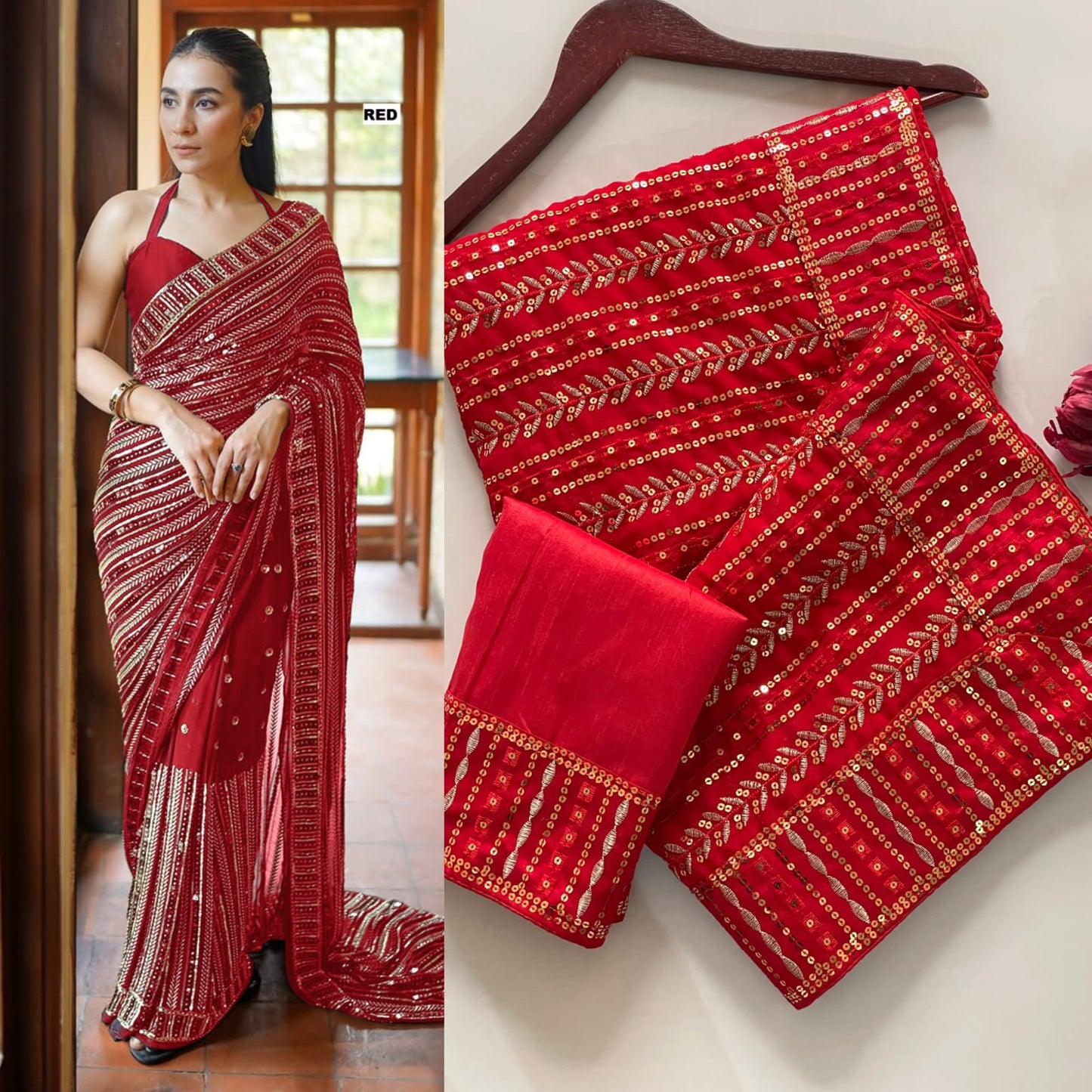 Premium Heavy Faux Georgette Saree with 5mm Sequins & Multi Embroidery Work