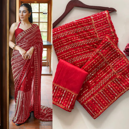 Premium Heavy Faux Georgette Saree with 5mm Sequins & Multi Embroidery Work