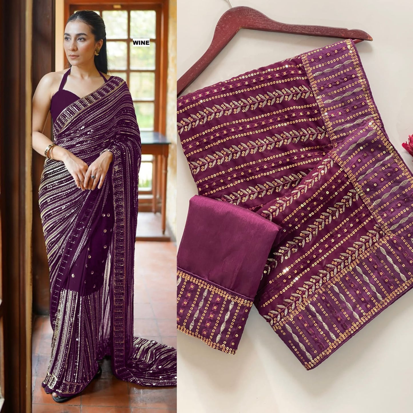 Premium Heavy Faux Georgette Saree with 5mm Sequins & Multi Embroidery Work