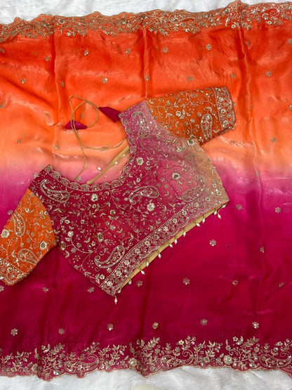Designer Fendy Satin Saree with Heavy Embroidery Sequence Work