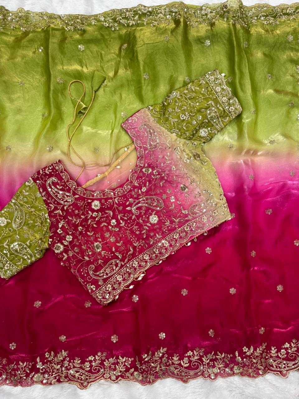 Designer Fendy Satin Saree with Heavy Embroidery Sequence Work