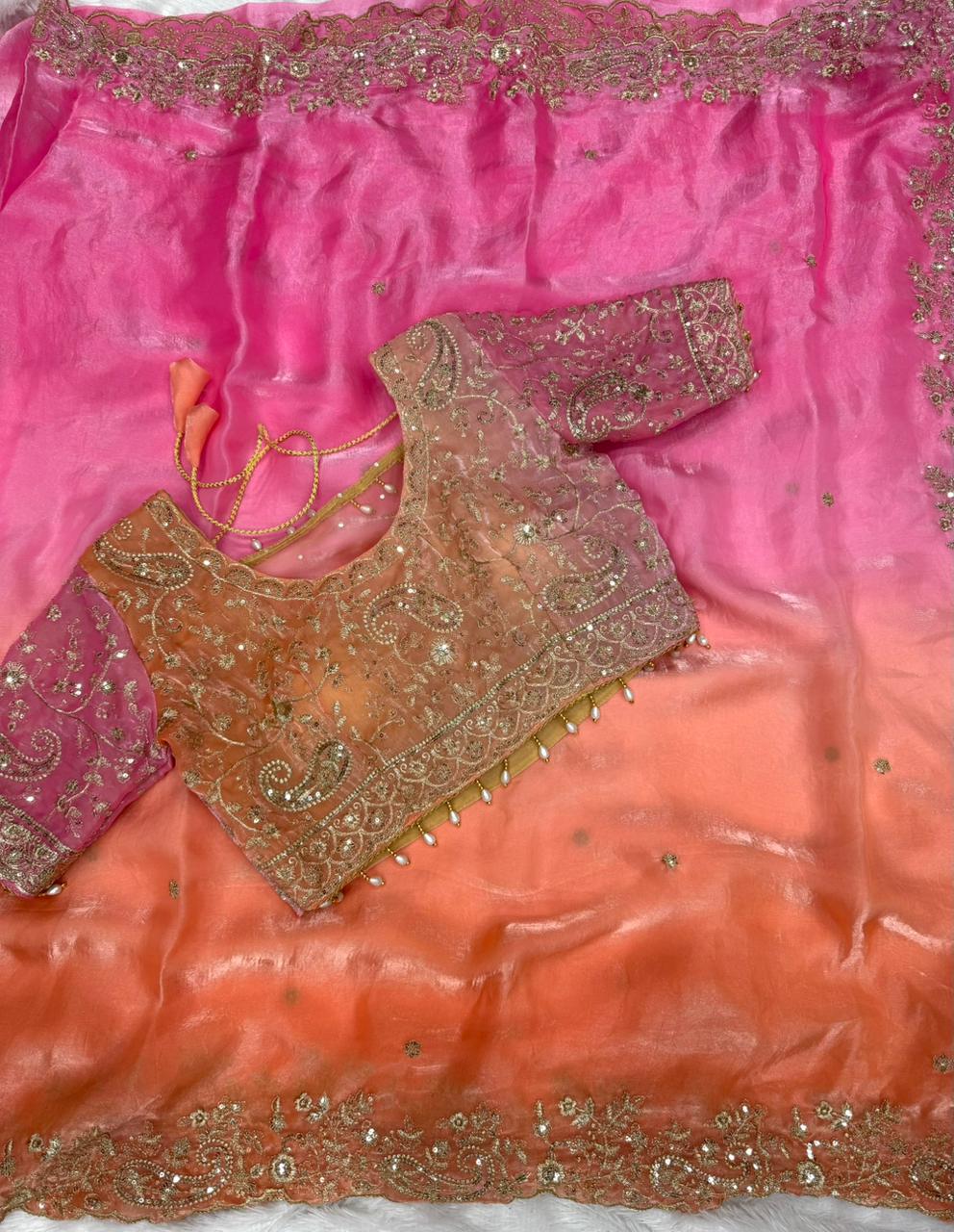 Designer Fendy Satin Saree with Heavy Embroidery Sequence Work