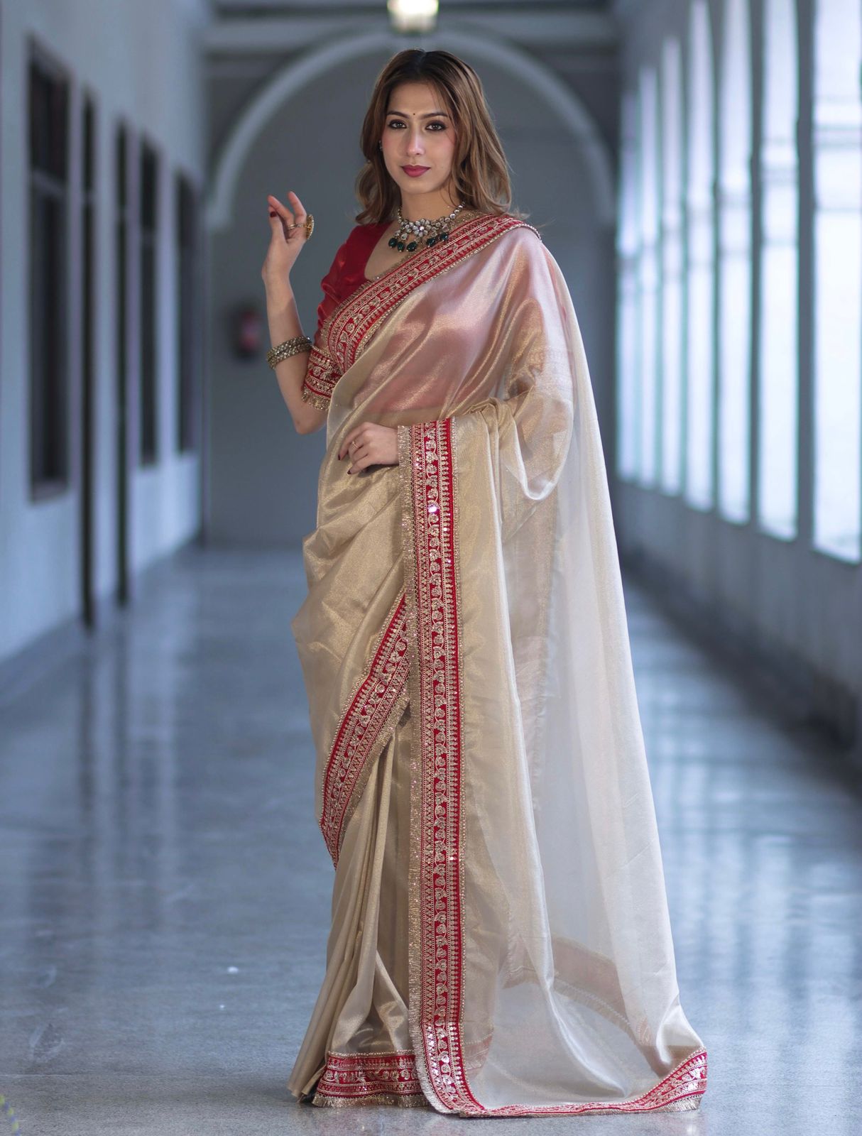 Premium Soft Twil Net Saree with Sequins & Dori Embroidery