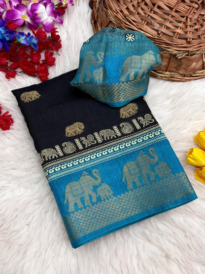 Premium Dola Silk Printed Saree with Jacquard Butti & Border