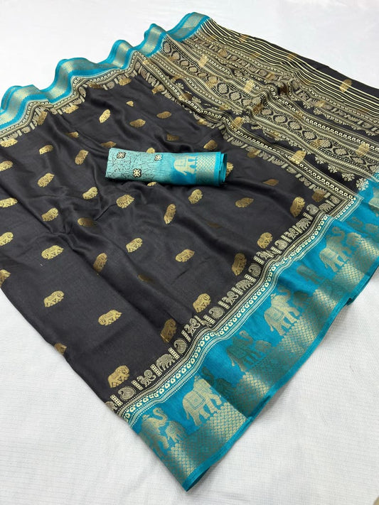 Premium Dola Silk Printed Saree with Jacquard Butti & Border