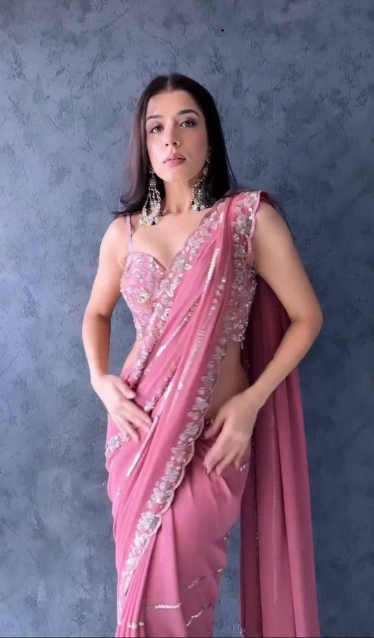 Designer Soft Georgette Saree with Thread & Sequins Embroidery