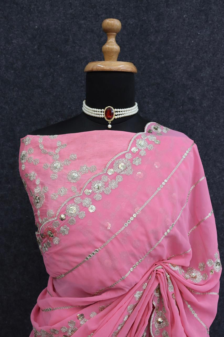 Designer Soft Georgette Saree with Thread & Sequins Embroidery