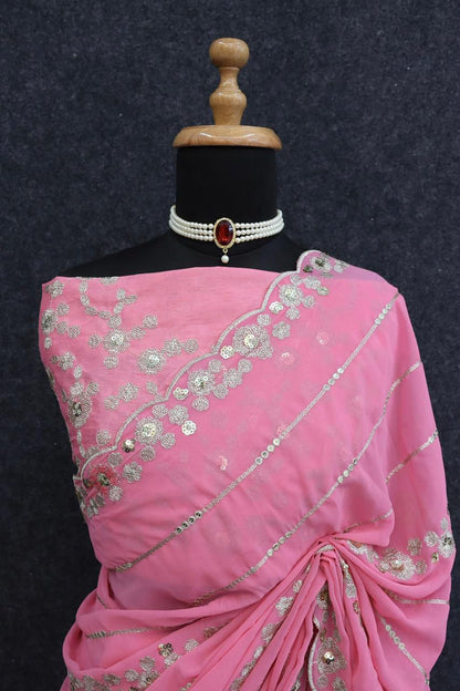Designer Soft Georgette Saree with Thread & Sequins Embroidery