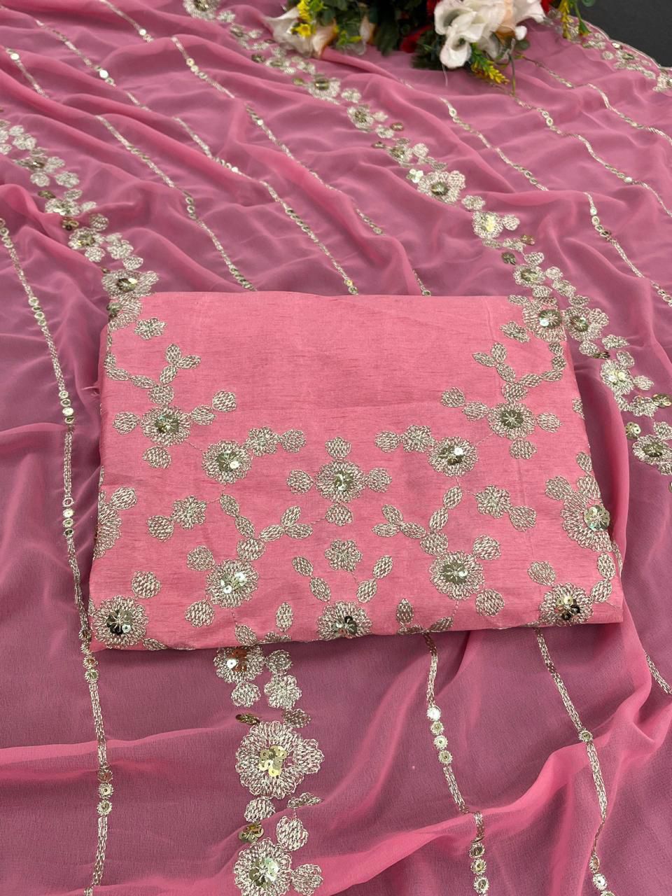 Designer Soft Georgette Saree with Thread & Sequins Embroidery